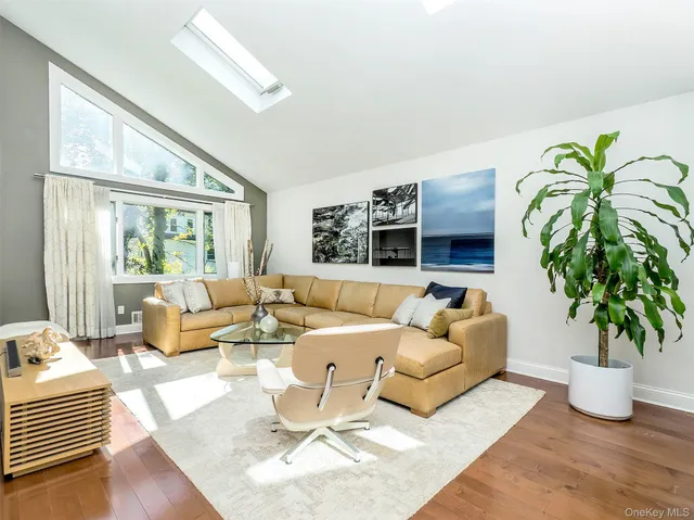 a living room with furniture potted plant and a window