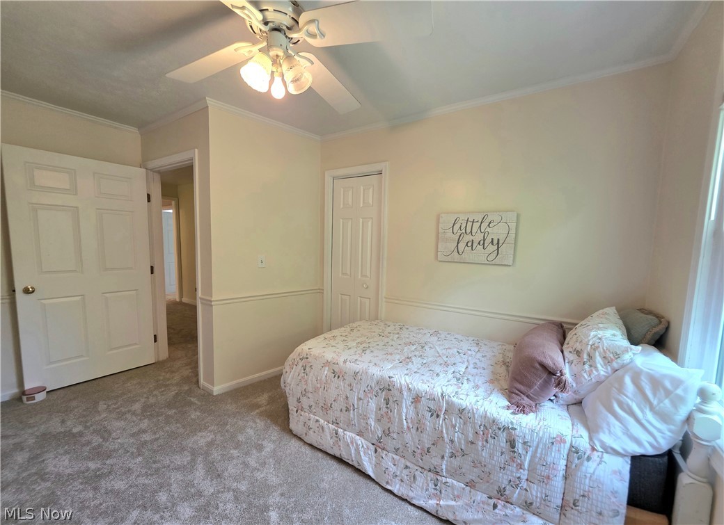 398 North Chillicothe Road Aurora, OH 44202 - Photo 26 of 39 Room featuring light-toned walls with wainscoting, a ceiling fan with integrated lighting, and gray carpet flooring