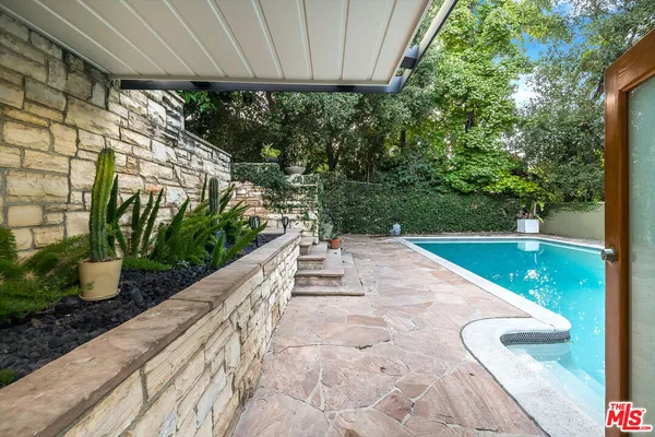 a view of a backyard with potted plants