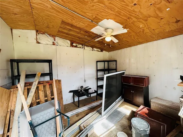 a room with wooden furniture