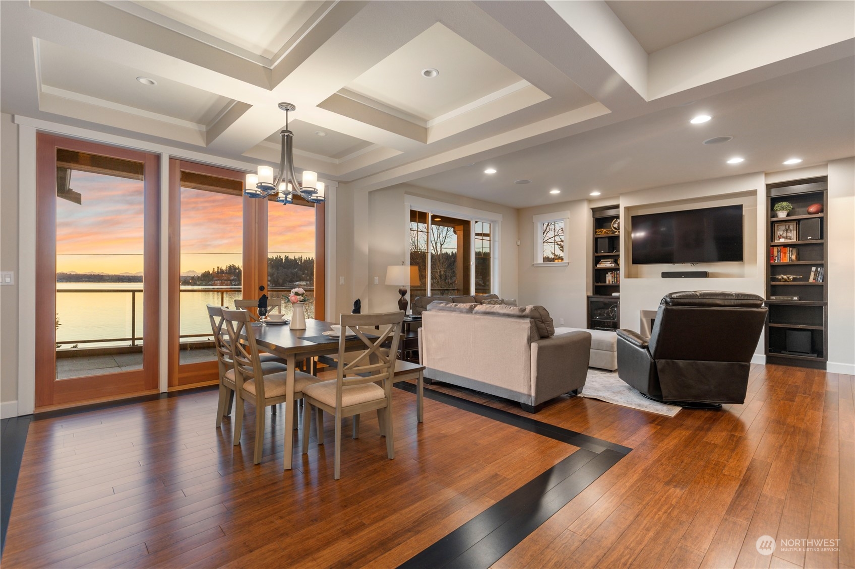 3318 Lake Washington Boulevard North Renton, WA 98056 - Photo 9 of 40 a living room with fireplace furniture and a flat screen tv