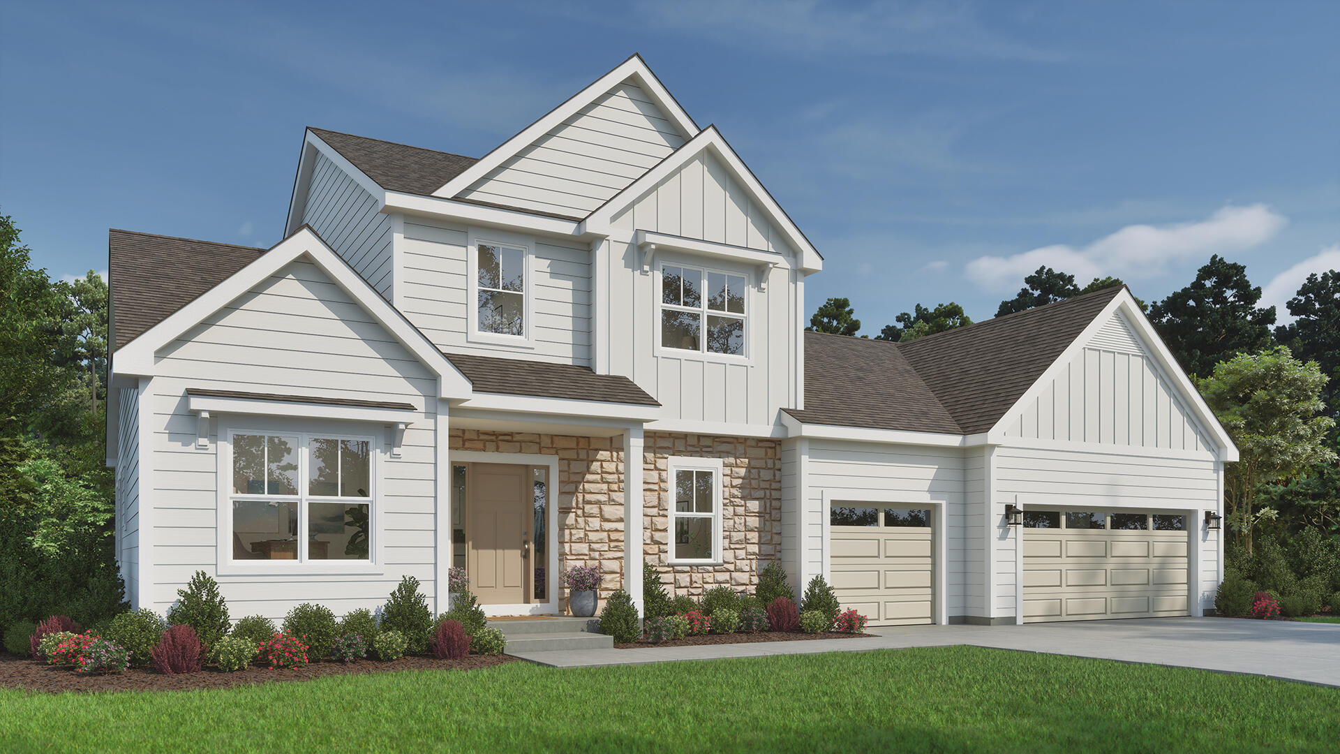 Driveway & Landscaping not included. Rendering shown may not reflect exact structural options or exterior selections of the home