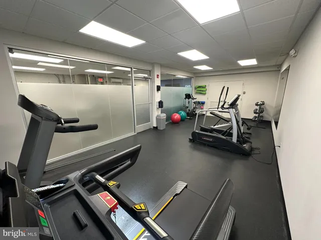 a view of a room with gym equipment