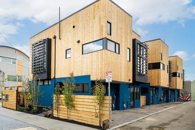 a front view of a building with street