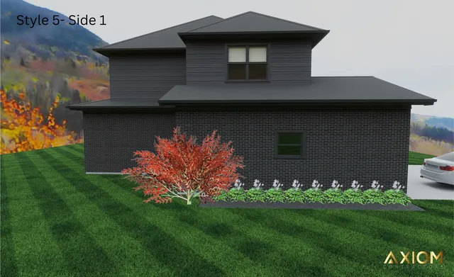 a front view of a house with a garden