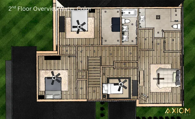 a bedroom with a large bed and a tv