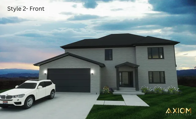 a view of a car parked in front of a house with yard