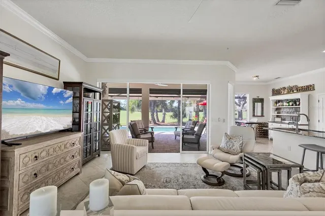 a view of a big yard with a building in the background