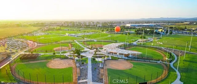 a view of a palm tree with an outdoor space