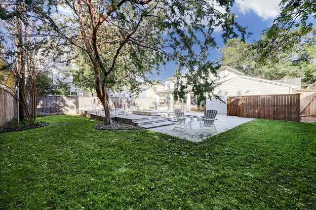 a view of a garden with a tree