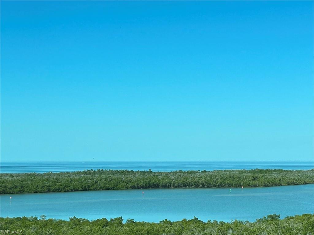 a view of a field with an ocean beach