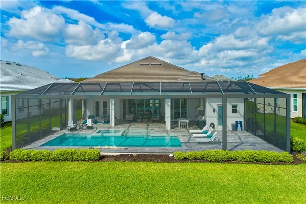 a view of an outdoor space and swimming pool
