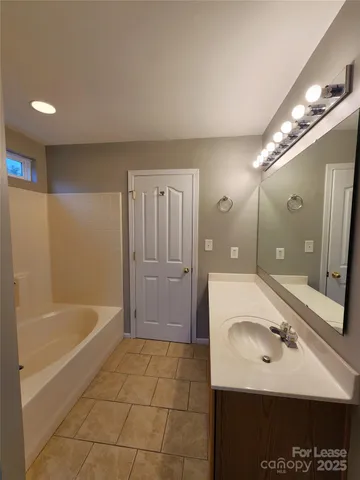 a bathroom with a sink a shower a mirror and a bathtub