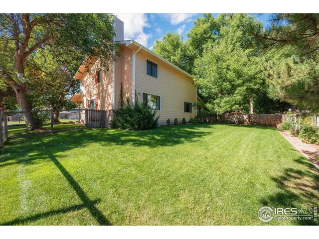 a view of a backyard with large trees
