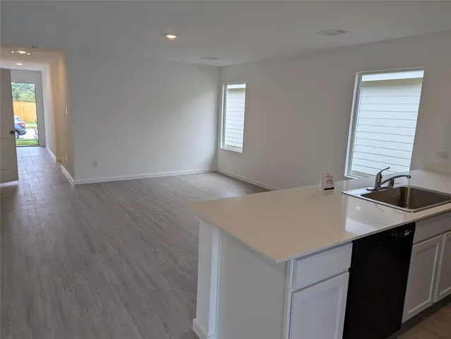 a kitchen with a sink and cabinets
