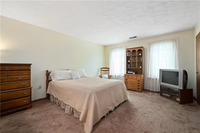 a bedroom with a bed and a television