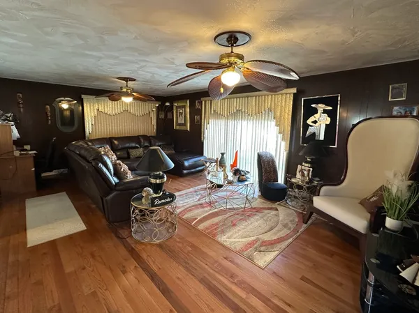a living room with furniture
