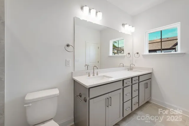 a bathroom with a sink a toilet and a mirror