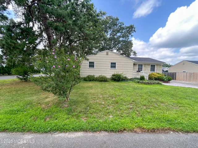 a front view of house with yard and green space