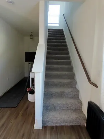 a living room with furniture rug and window