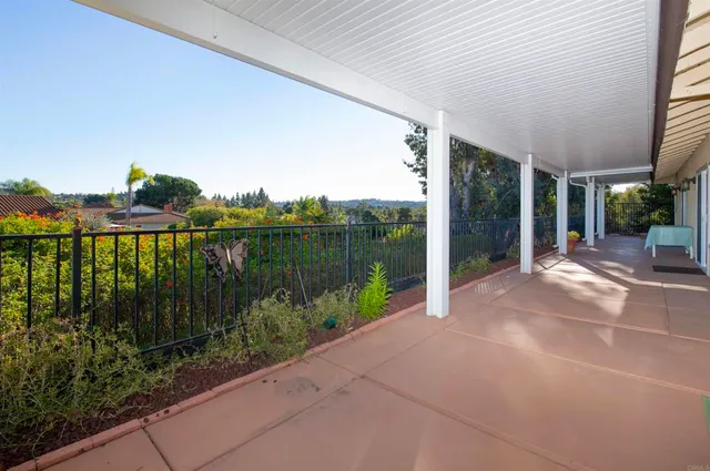 a view of a terrace with a garden