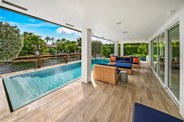 a kitchen with stainless steel appliances wooden floor and a refrigerator