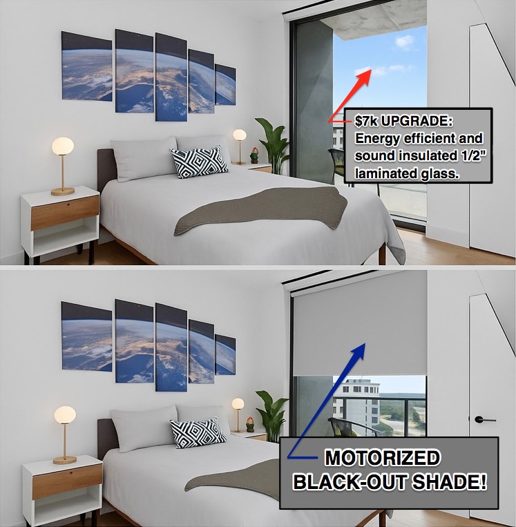 70 Rainey Street, Unit 1303 Austin, TX 78701 - Photo 11 of 31 $7k added 1/2" laminated glass for energy efficiency and sound dampening. Black out shades!