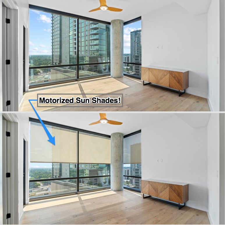 70 Rainey Street, Unit 1303 Austin, TX 78701 - Photo 5 of 31 Motorized light filtering window shades.