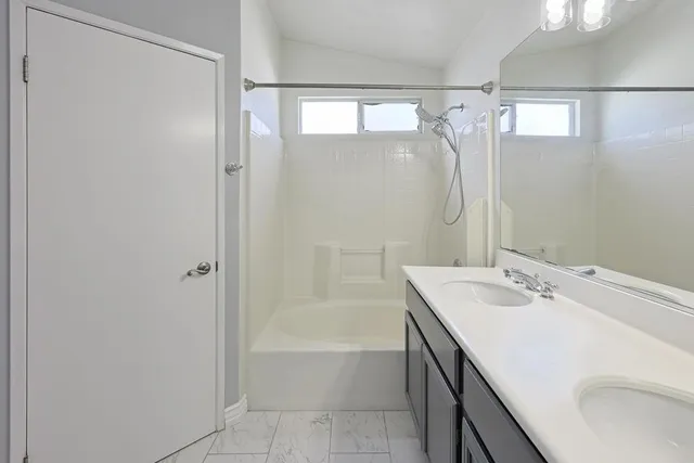 a bathroom with a sink a mirror and a bathtub