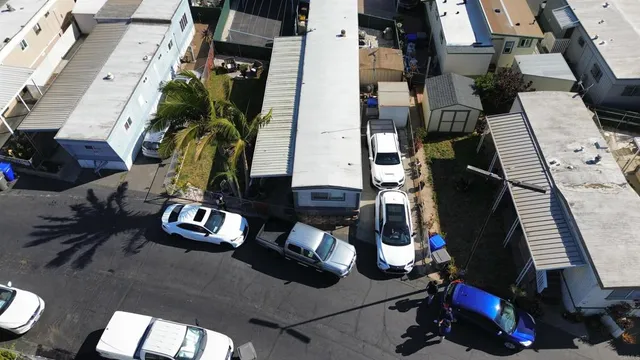an aerial view of gym equipment with wooden floor