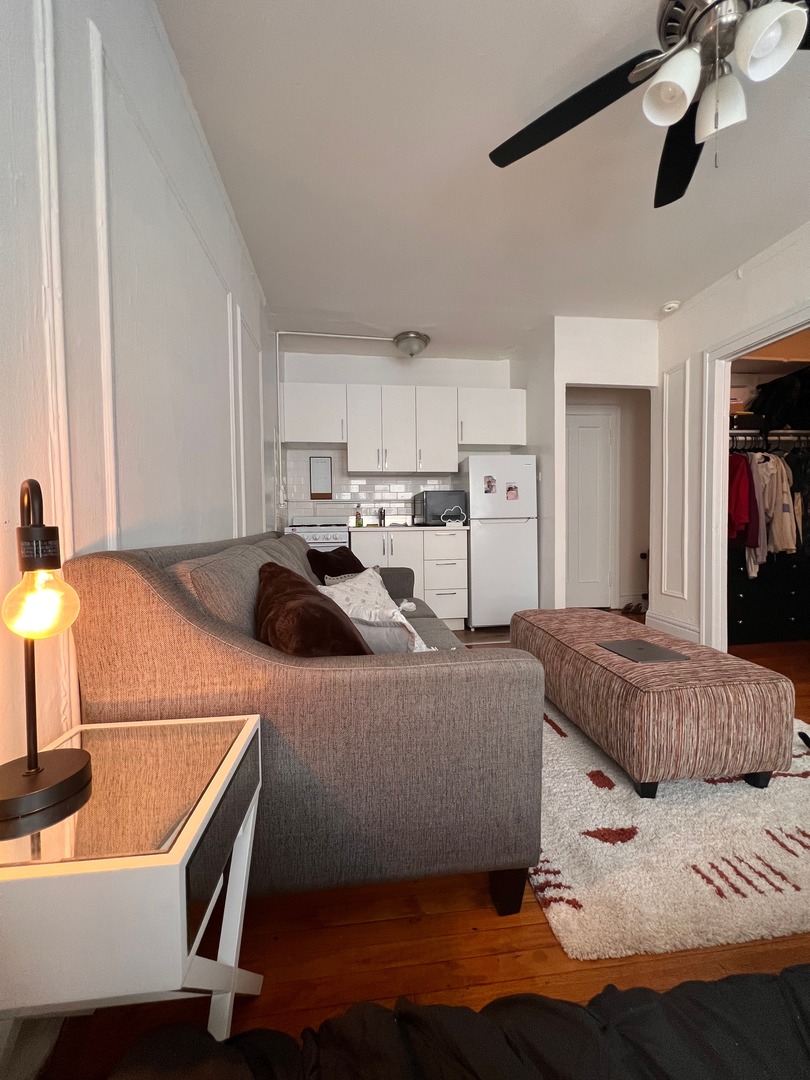 596 West Hawthorne Place, Unit 208 Chicago, IL 60657 - Photo 4 of 8 a living room with a bed furniture and a window