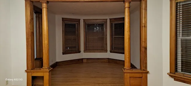 a view of a room with rack on the wall