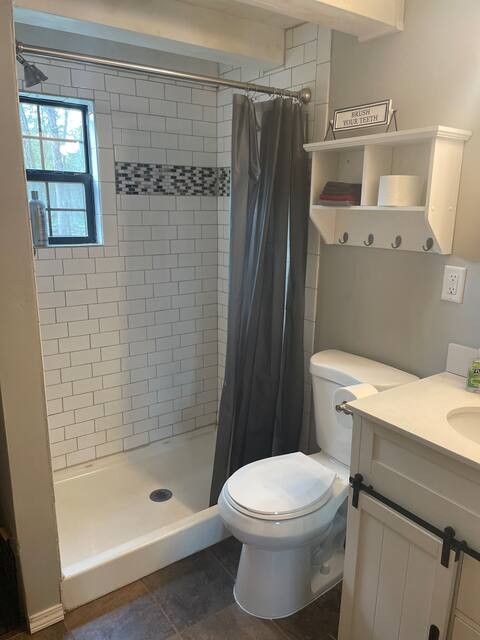 233 Porterfield Road Readyville, TN 37149 - Photo 27 of 32 a bathroom with a shower a toilet and a window
