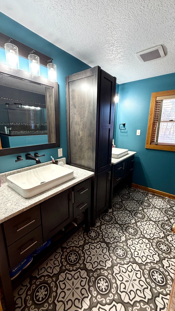 9120 Spring Valley Road Fulton, IL 61252 - Photo 32 of 59 a bathroom with a sink a large mirror and a shower