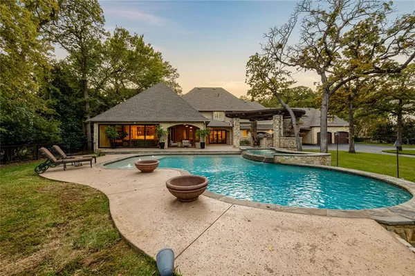 a patio with a outdoor seating