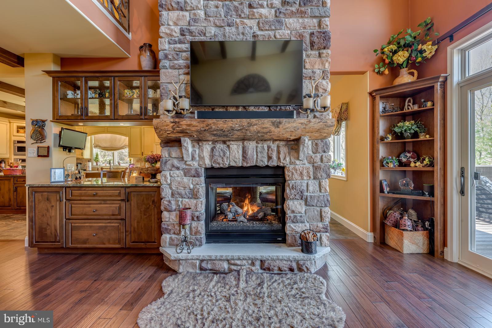 968 Scots Pne Lane Hazleton, PA 18202 - Photo 33 of 95 a living room with a fireplace a flat screen tv and a bookshelf