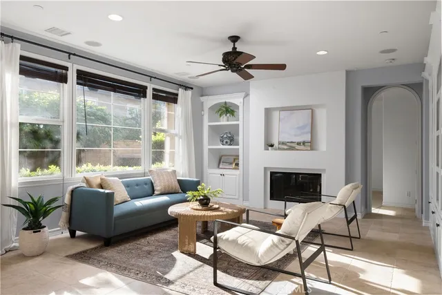 a view of a dining room with furniture window and outdoor view