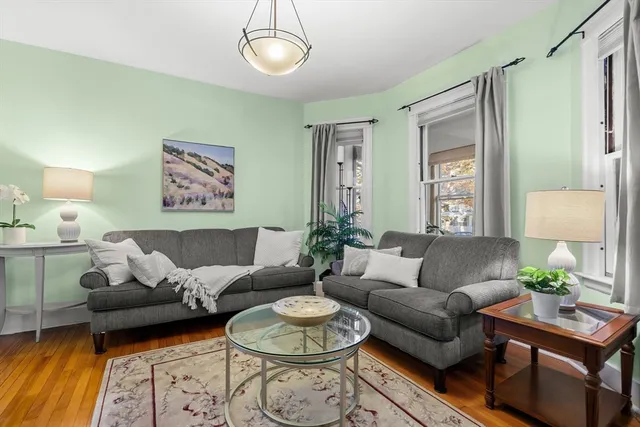 a living room with furniture and a rug