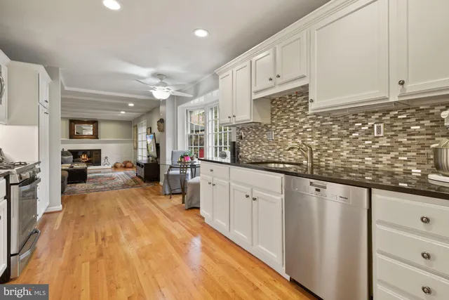 a large kitchen with cabinets