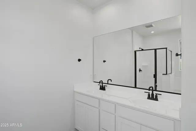 a bathroom with a shower and a sink