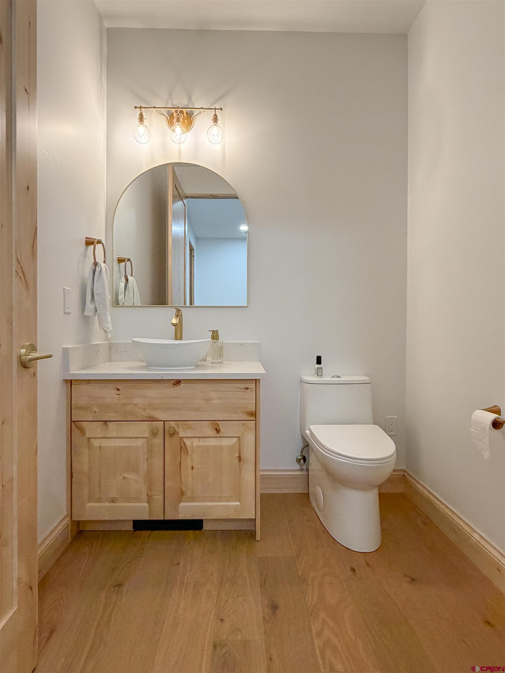 805 Southeast Pinyon Street Cedaredge, CO 81413 - Photo 38 of 45 a bathroom with a toilet sink and mirror