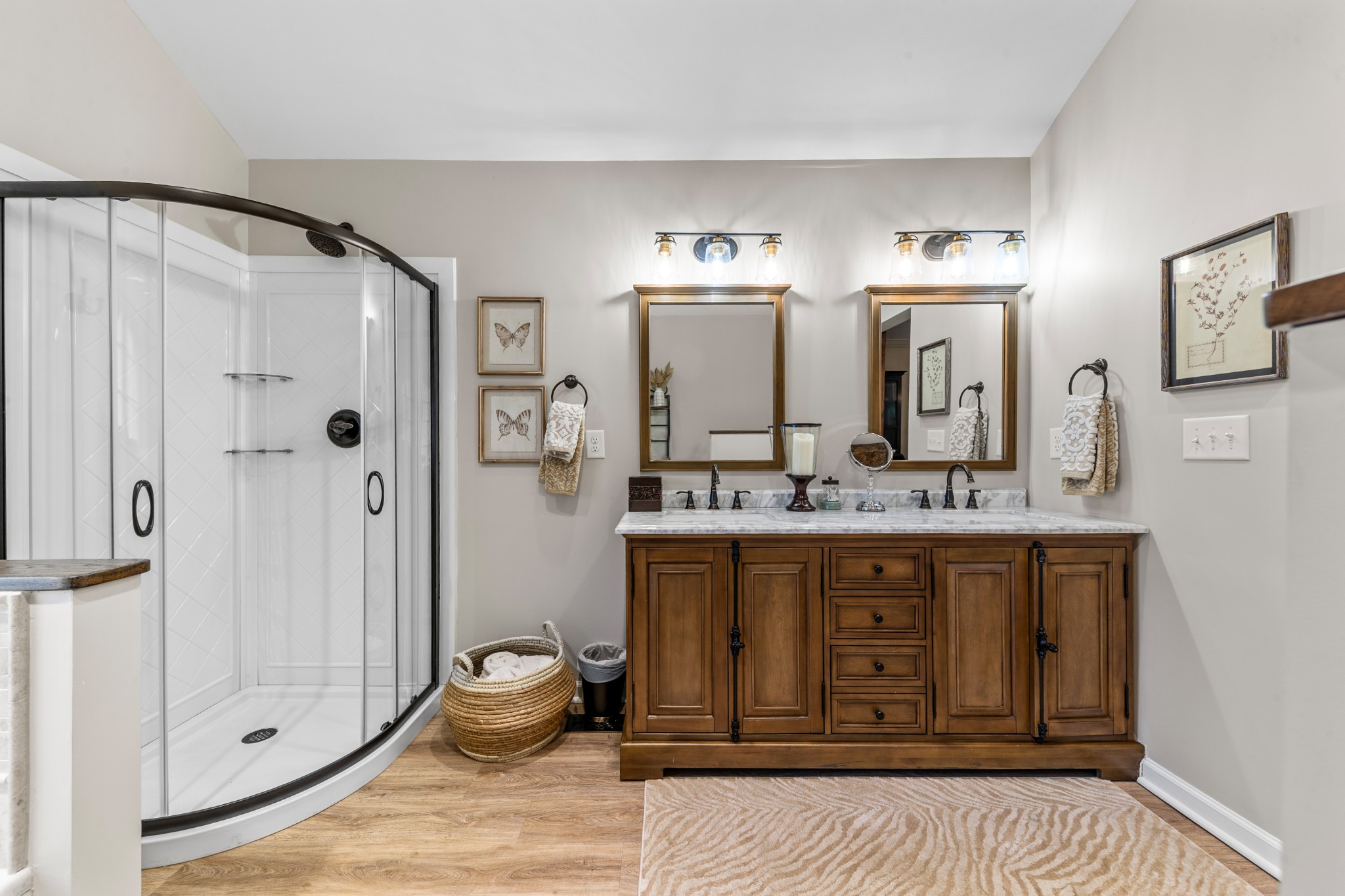 3580 Blue Creek Road Lynnville, TN 38472 - Photo 41 of 90 a bathroom with a granite countertop sink mirror and shower