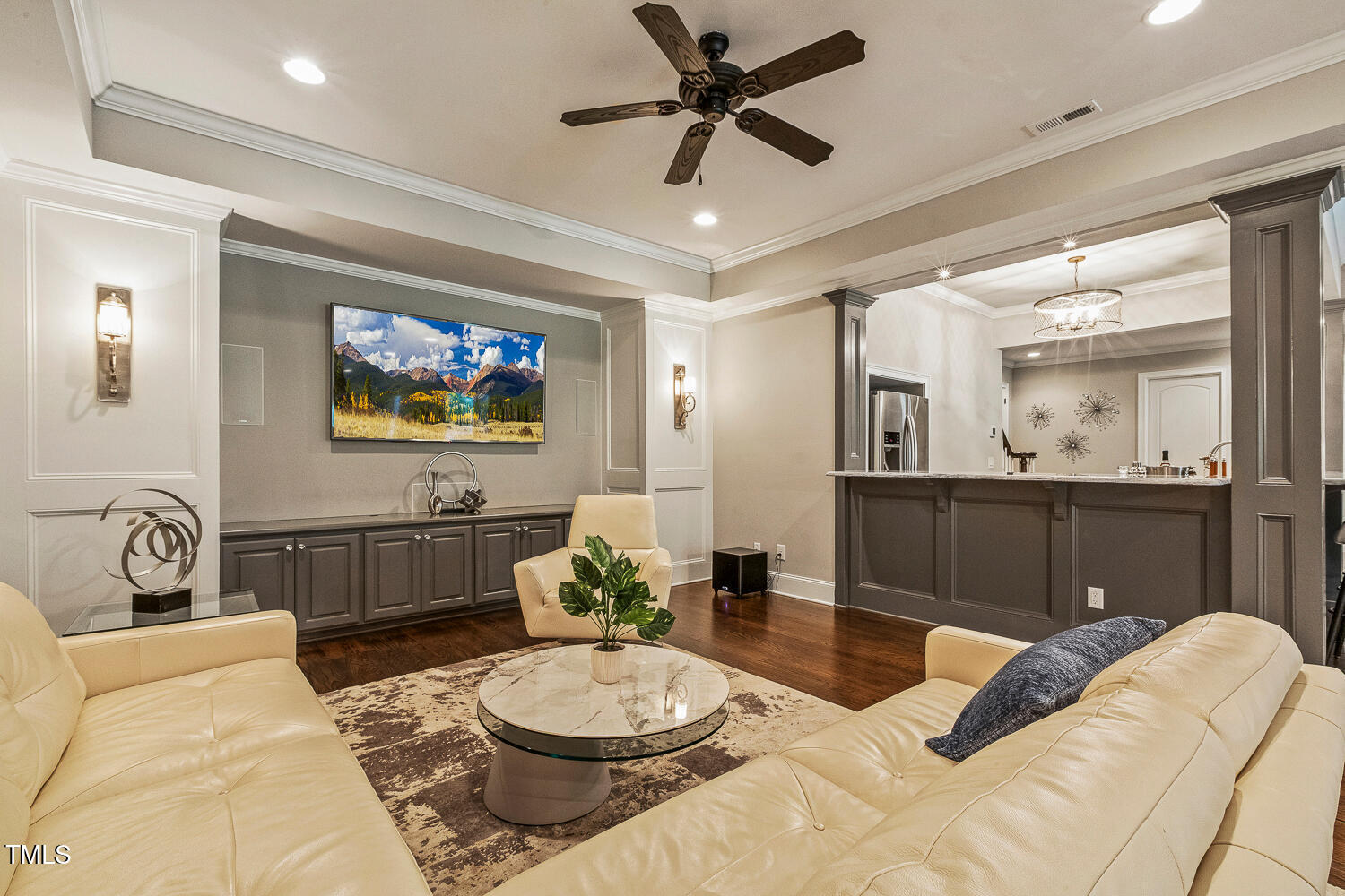 1205 Queensferry Road Cary, NC 27511 - Photo 37 of 63 a living room with furniture and a view of kitchen