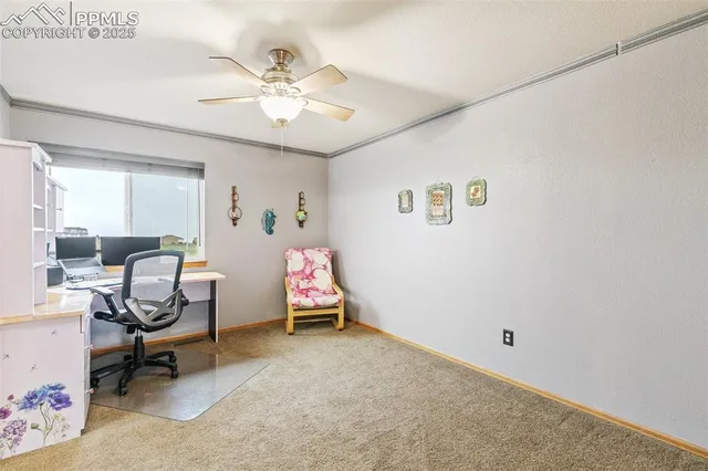 a living room with furniture and white walls