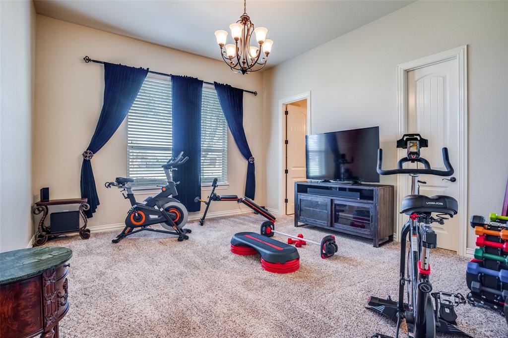 1929 Canyon Road Celina, TX 75009 - Photo 16 of 39 Exercise area with suspended lighting and light carpet