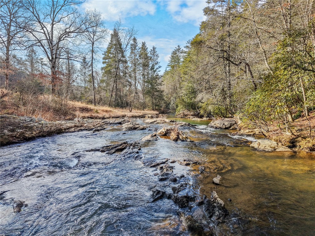 260 Hickory Ridge Mountain Rest, SC 29664 - Photo 30 of 39 A tranquil river winds through a rocky landscape, surrounded by lush, verdant trees under a bright sky.