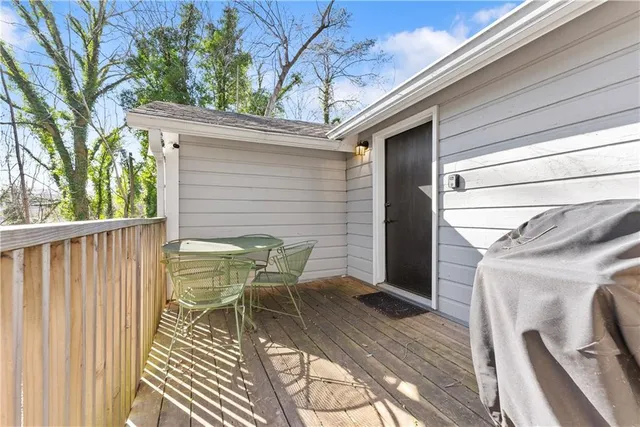 a view of a patio on the deck