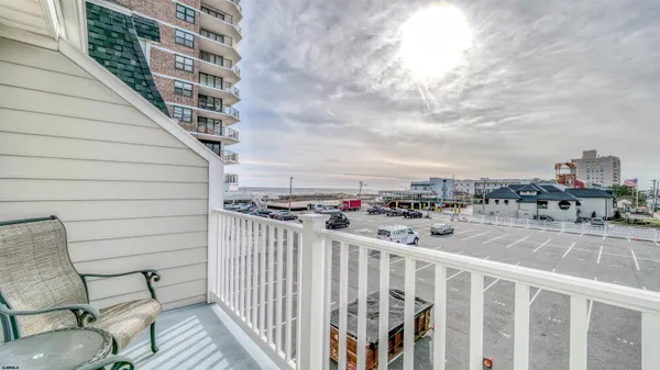 a view of a balcony with city view