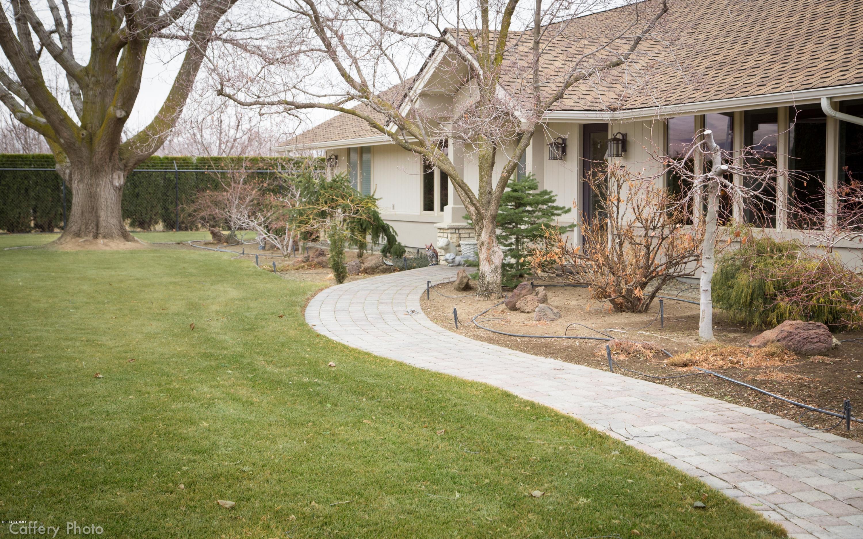 a view of a house with backyard and tree