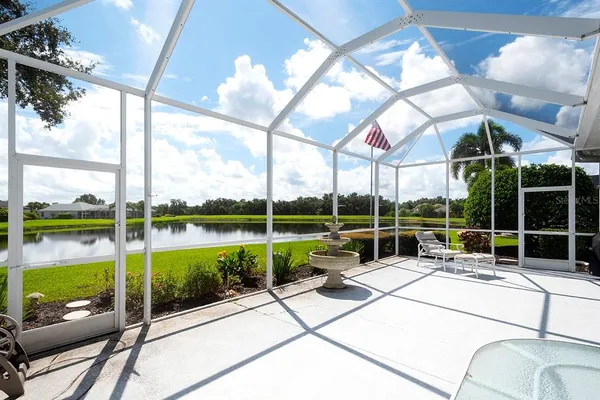 a building outdoor space with patio area view and living room